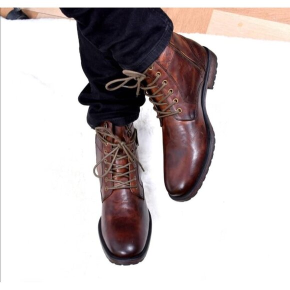 Aston Grey Rockcastle 2 Brown Leather Lace-up Buckle Combat Moto Boots Men's 13 - Picture 4 of 11